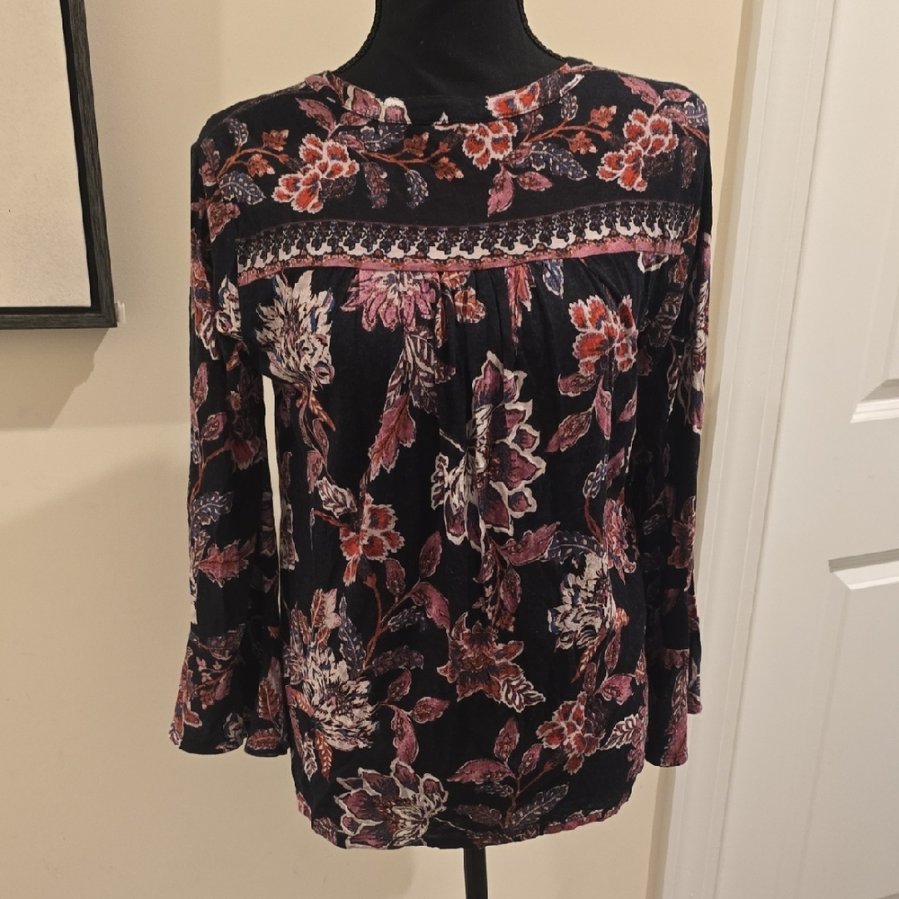 Lucky Brand Floral Blouse - Black and Pink